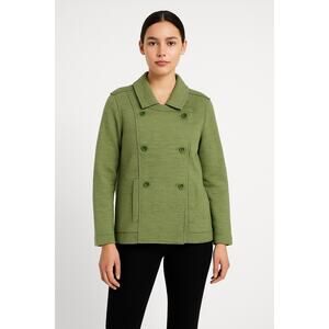 Eileen Fisher Petite Merino Wool Double-Breasted Peacoat Sweater Jacket medium P